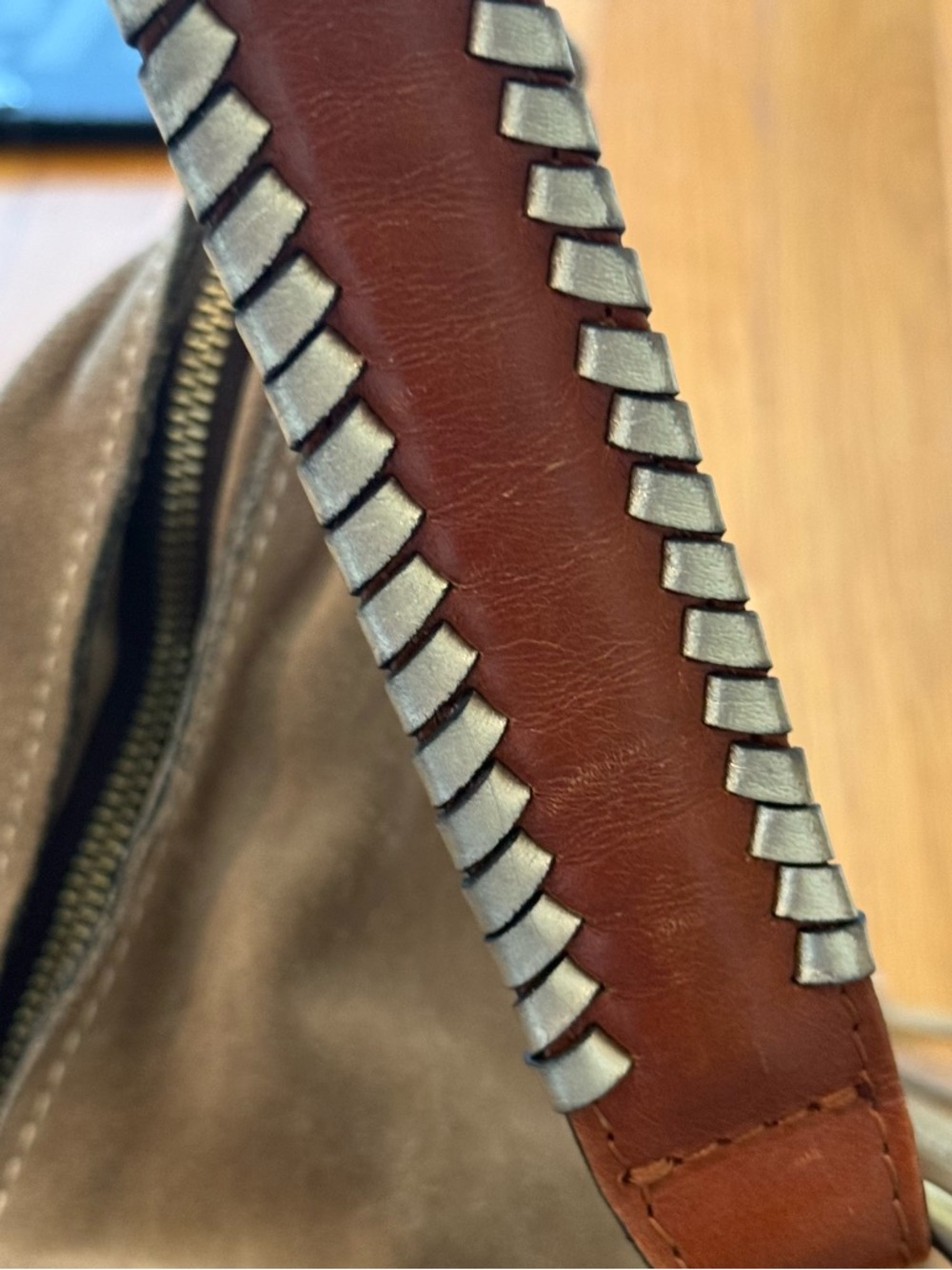 Patricia Nash Taupe Suede & Gold Shoulder Bag - Picture 8 of 14